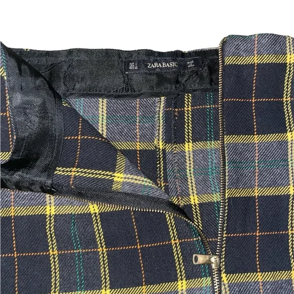 Zara Basic Women’s Plaid Midi Skirt- Size Large. Black, Gray, Yellow Plaid - Picture 7 of 8